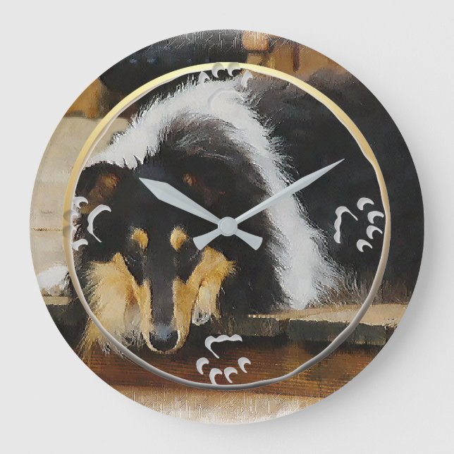 Tri Color Rough Collie Gifts Large Clock (Front)