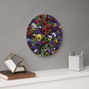 Tri Colored Pansies: A Symphony of Colors in Bloom Large Clock