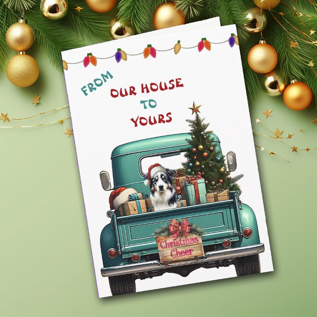 Tri Colour Australian Shepherd Truck Christmas Car Holiday Card (Creator Uploaded)