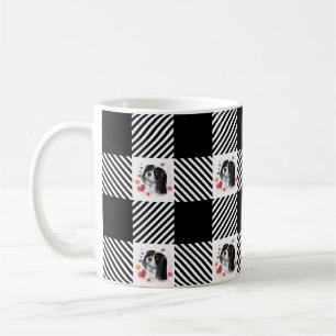 Tri-Colour Cavalier Black & White Buffalo Plaid Coffee Mug