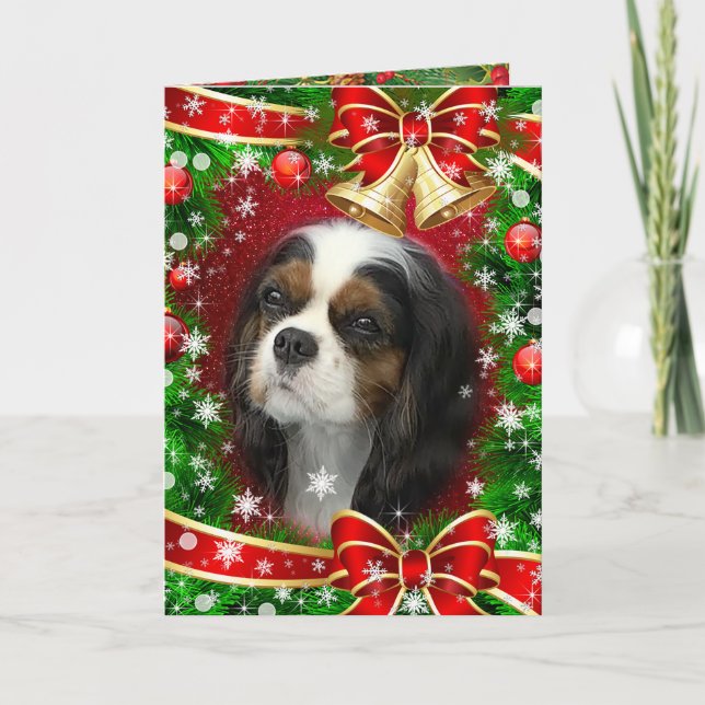 Tri-Colour Cavalier Christmas Holiday Card (Front)