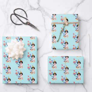 Tri Colour Cavalier King Charles Spaniel Birthday Wrapping Paper Sheet