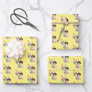 Tri Colour Cavalier King Charles Spaniel Birthday  Wrapping Paper Sheet