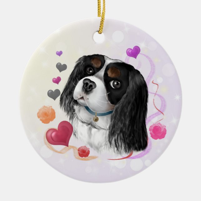 Tri-Colour Cavalier King Charles Spaniel  Ceramic Ornament (Front)
