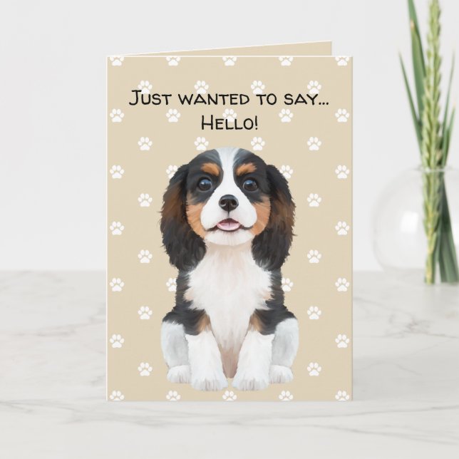 Tri-Colour Cavalier King Charles Spaniel Hello Car Card (Front)