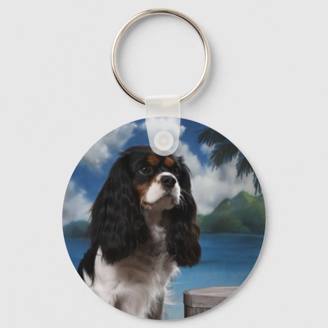 Tri colour Cavalier King Charles Spaniel Key Ring (Front)