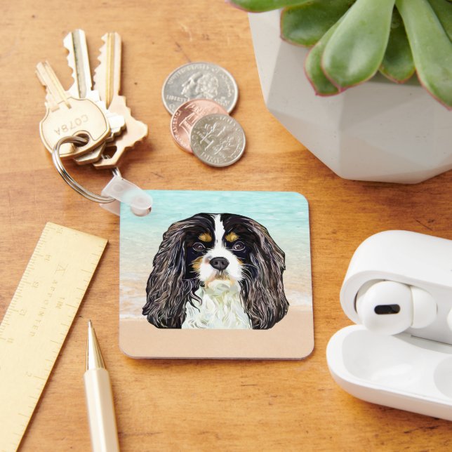 Tri-Colour Cavalier King Charles Spaniel Key Ring (Desk)