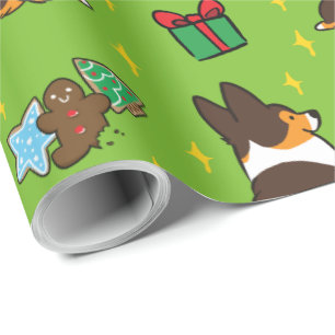 Tri-Colour Christmas Corgi Wrapping Paper