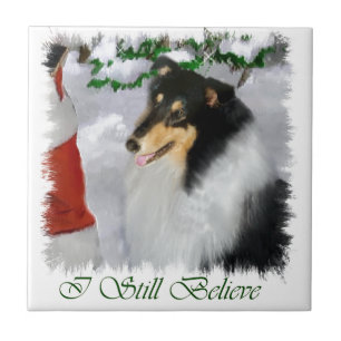 Tri Colour Collie Christmas Ceramic Tile
