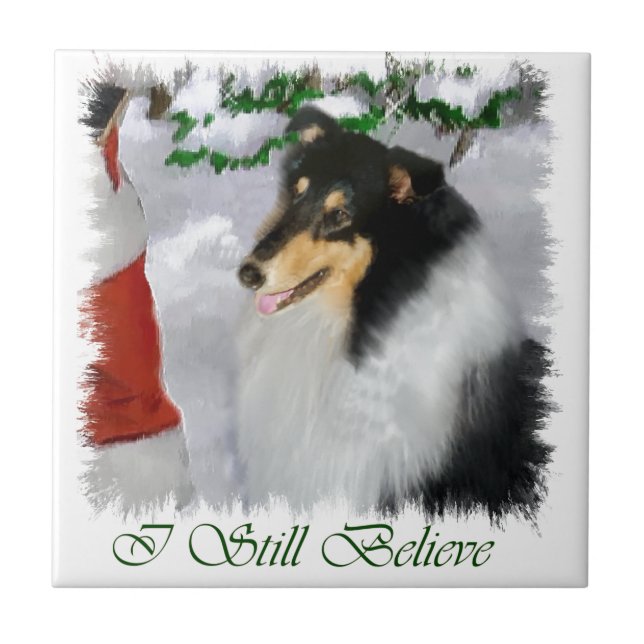 Tri Colour Collie Christmas Ceramic Tile (Front)