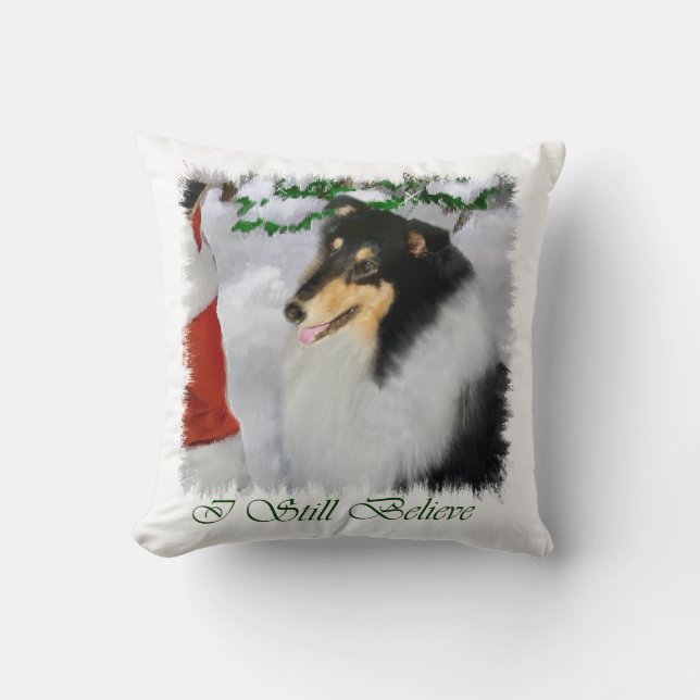 Tri Colour Collie Christmas Cushion (Front)