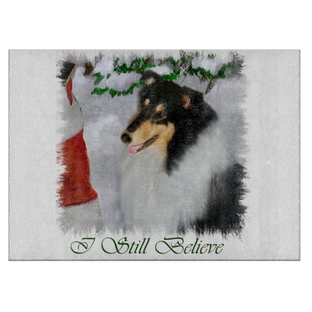 Tri Colour Collie Christmas Cutting Board (Front)