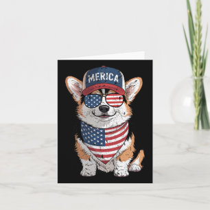 Tri Colour Corgi 4th Of July Us American Flag Dog  Card