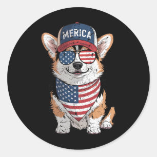 Tri Colour Corgi 4th Of July Us American Flag Dog  Classic Round Sticker