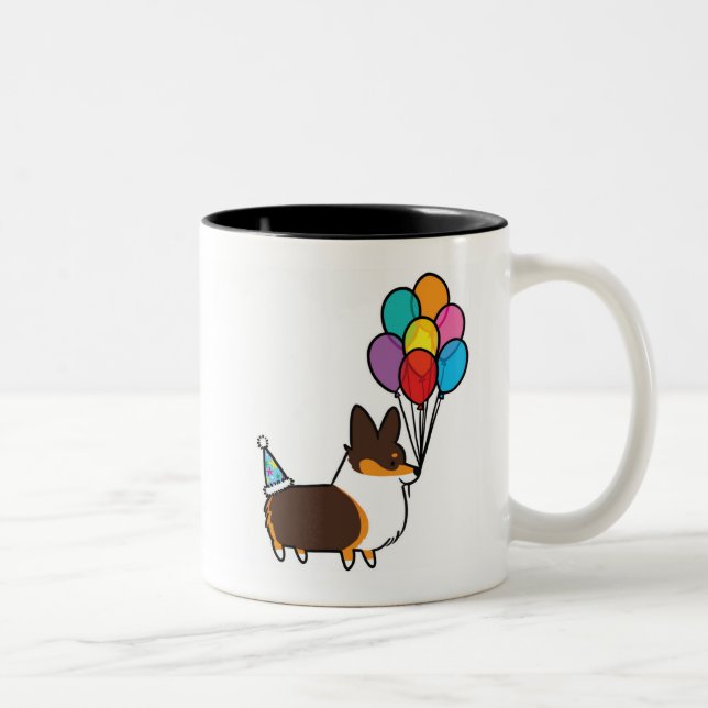 Tri-Colour Corgi Birthday Balloons Mug (Right)
