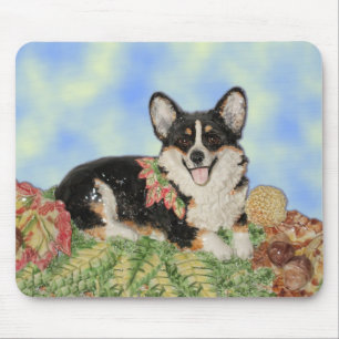 Tri-colour Corgi in Fall Foliage Mousepad