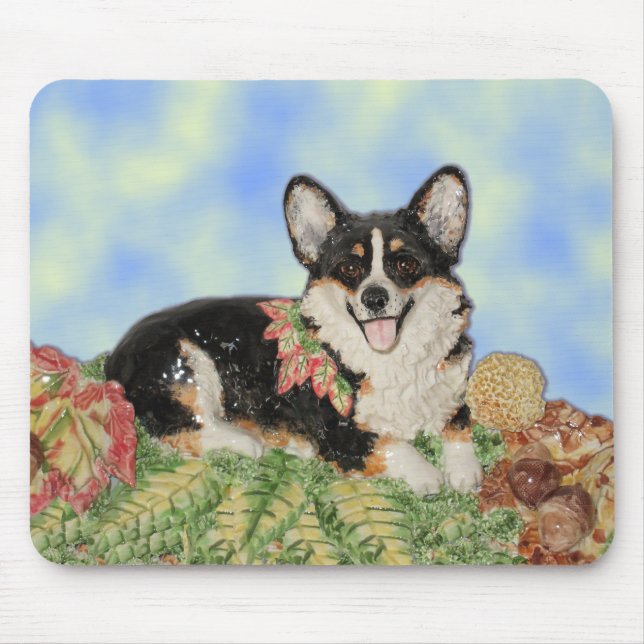 Tri-colour Corgi in Fall Foliage Mousepad (Front)