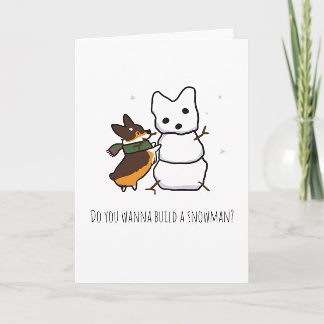 Tri-Colour Corgi Snowman | CorgiThings Holiday Card (Front)