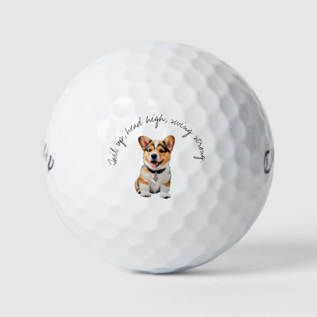 Tri-Colour Corgi 'Tail Up, Head High, Swing Strong Golf Balls (Front)