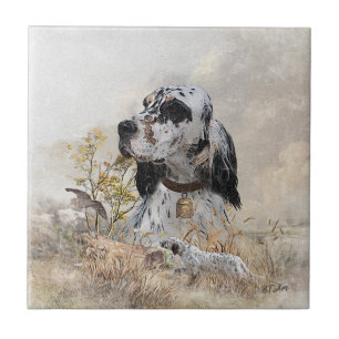 Tri Colour English Setter Art, woodcock Hunting Ceramic Tile