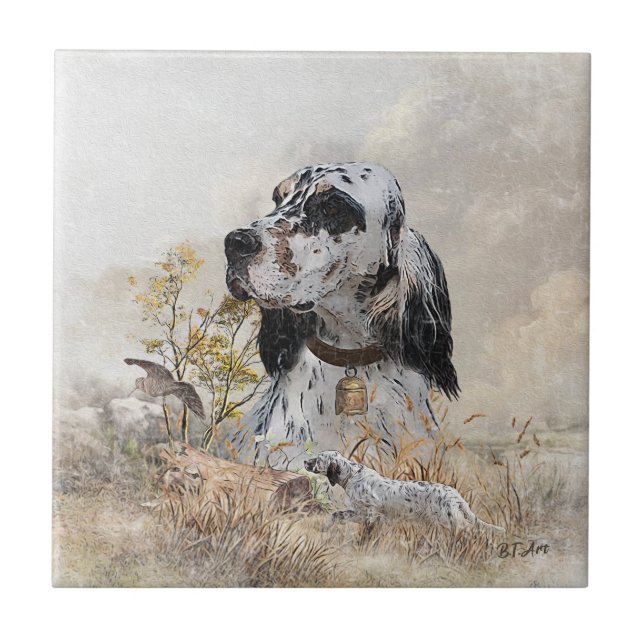 Tri Colour English Setter Art, woodcock Hunting Ceramic Tile (Front)