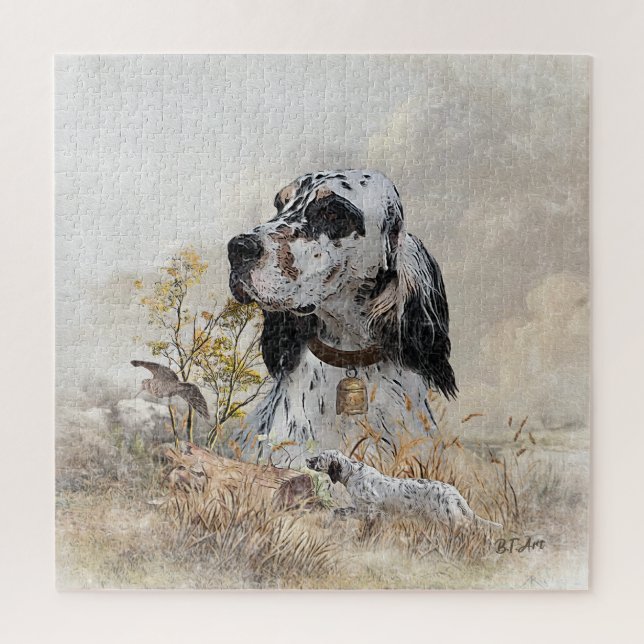 Tri Colour English Setter Art, woodcock Hunting Jigsaw Puzzle (Vertical)