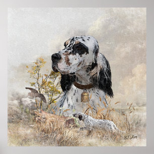 Tri Colour English Setter Art, woodcock Hunting Poster