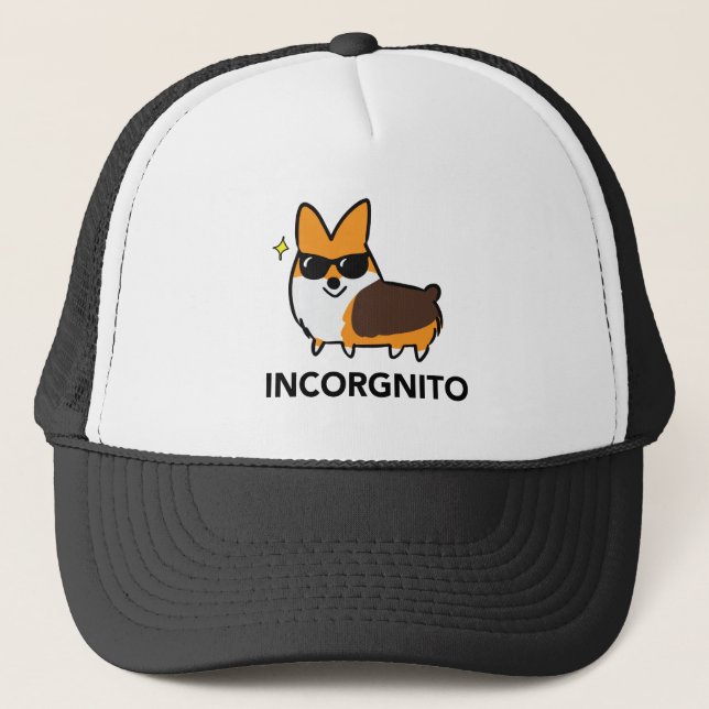Tri-Colour Incorgnito Corgi Trucker Hat (Front)