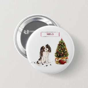 Tri-Colour King Charles Spaniel Funny Christmas Do 6 Cm Round Badge