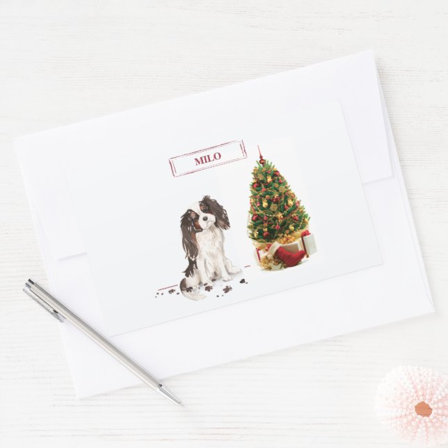 Tri-Colour King Charles Spaniel Funny Christmas Do Rectangular Sticker (Envelope)