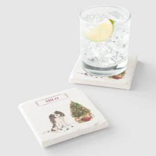 Tri-Colour King Charles Spaniel Funny Christmas Do Stone Coaster