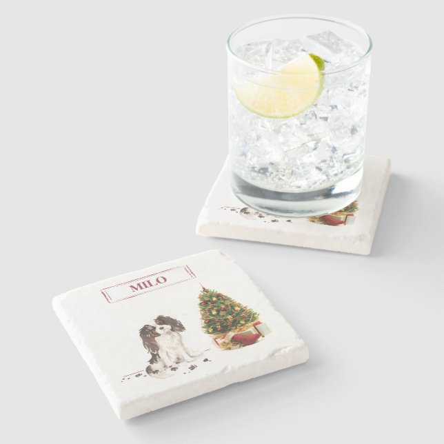 Tri-Colour King Charles Spaniel Funny Christmas Do Stone Coaster (Side)
