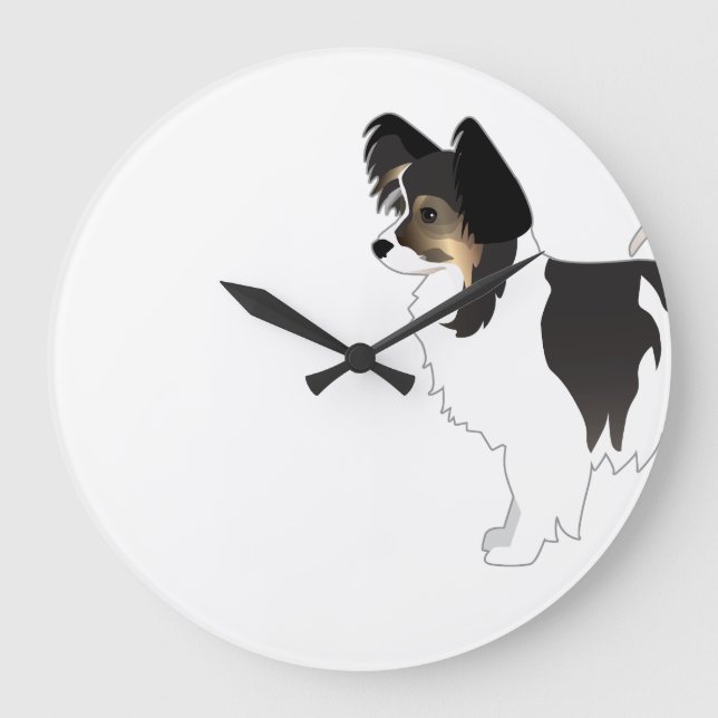 Tri-colour Papillon Toy Dog Breed Illustration Large Clock (Front)