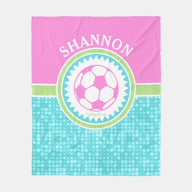 Tri-Colour Pastel Soccer With Aqua Tiles Fleece Blanket (Front)