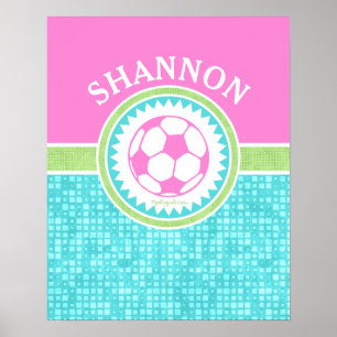 Tri-Colour Pastel Soccer With Aqua Tiles Poster
