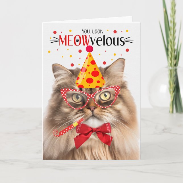 Tri Colour Persian Cat MEOWvelous Birthday Card (Front)
