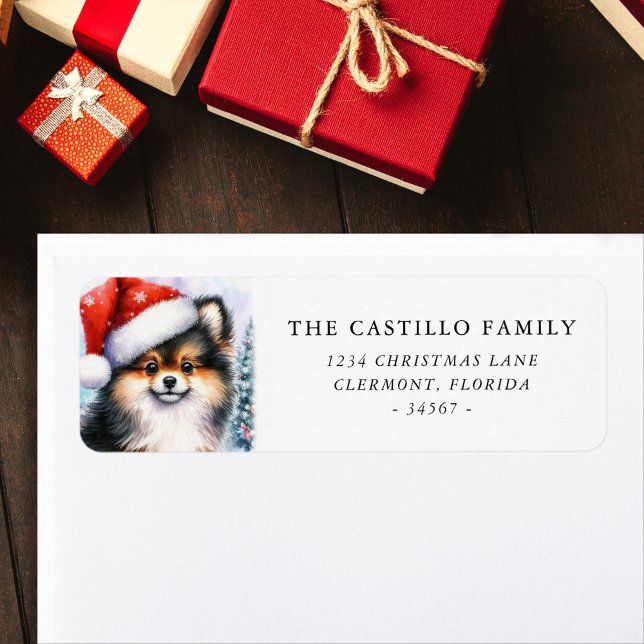 Tri Colour Pomeranian Christmas Return Address Label (Creator Uploaded)