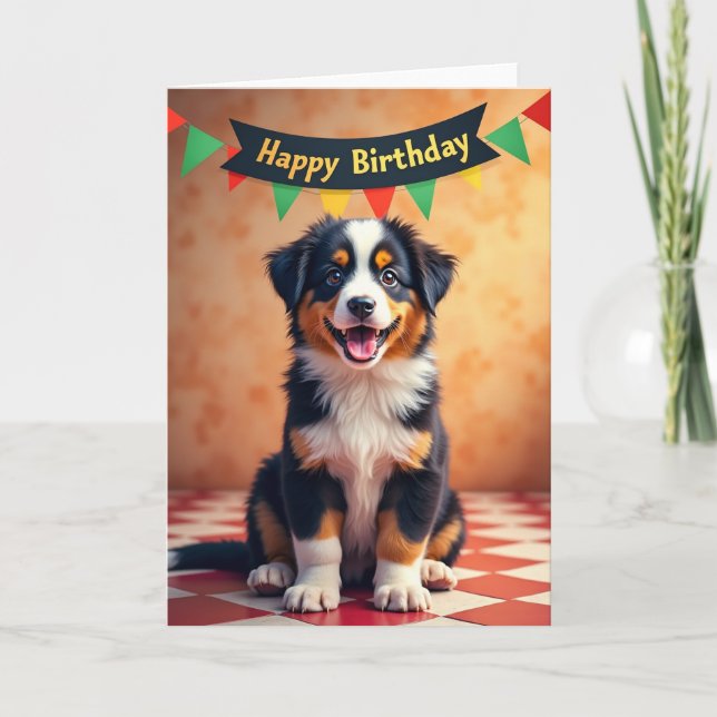 Tri Colour Pup Birthday Card (Front)