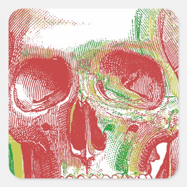 Tri-colour Rasta Skull Square Sticker (Front)