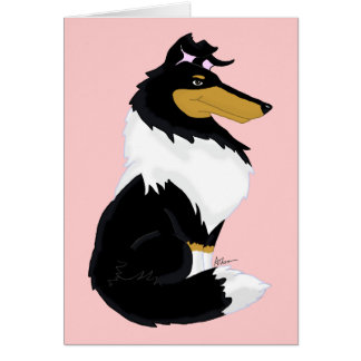 Tri-colour Rough Collie Cartoon Card
