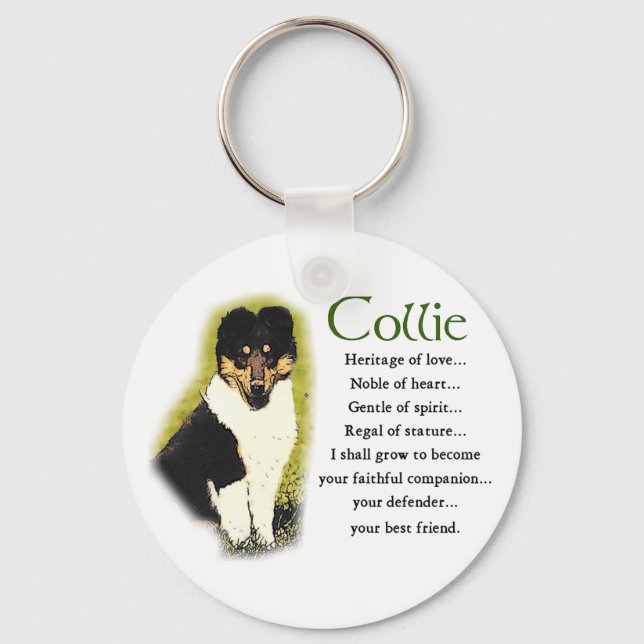 Tri Colour Rough Collie Gifts Key Ring (Front)
