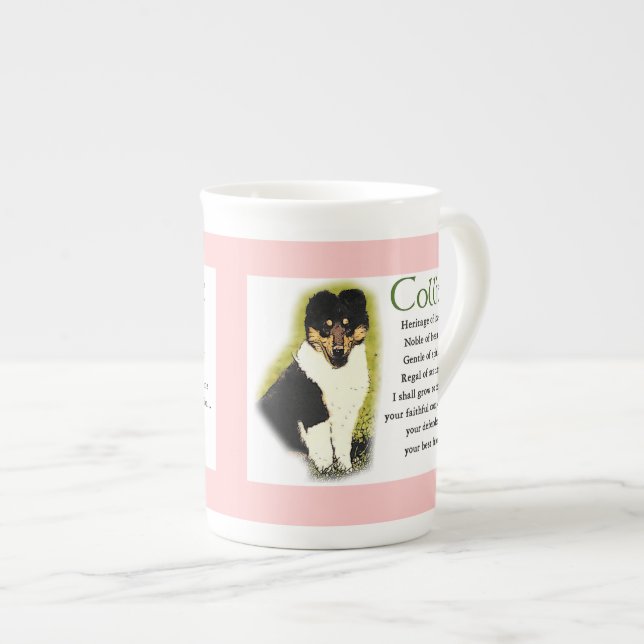 Tri Colour Rough Collie Puppy Bone China Mug (Front Right)
