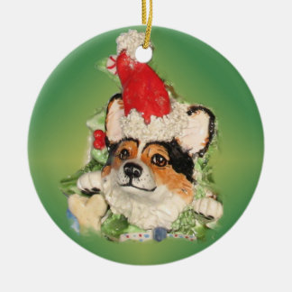 Tri-Colour Santa Corgi Ornament