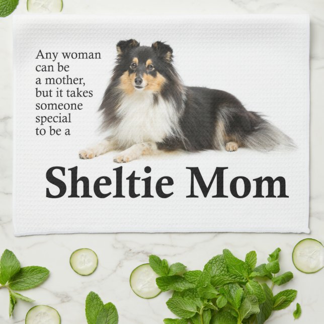 Tri-Colour Sheltie Mum Kitchen Towel (Folded)