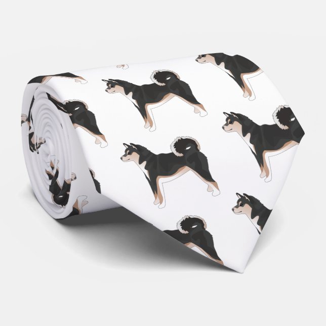 Tri-colour Shiba Inu Dog Breed Side View Silhouett Tie (Rolled)