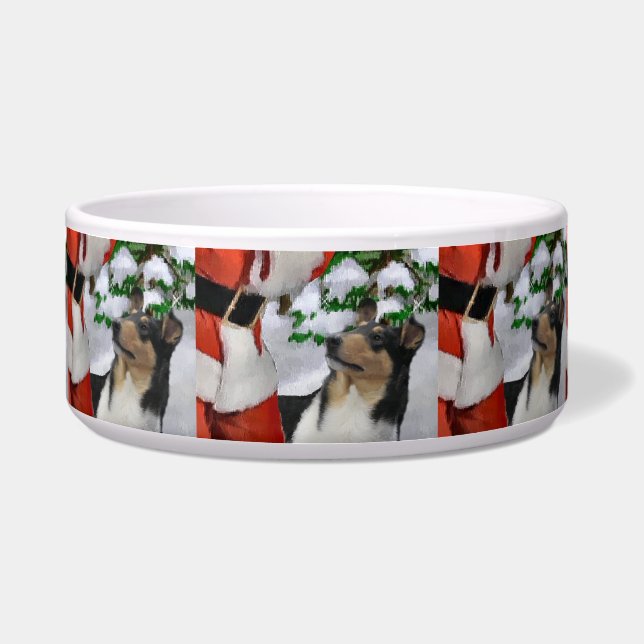 Tri Colour Smooth Collie Christmas Dog Bowl (Front)