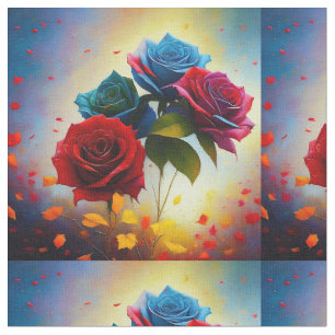 Tri Coloured Bunch Of Roses, Fabric