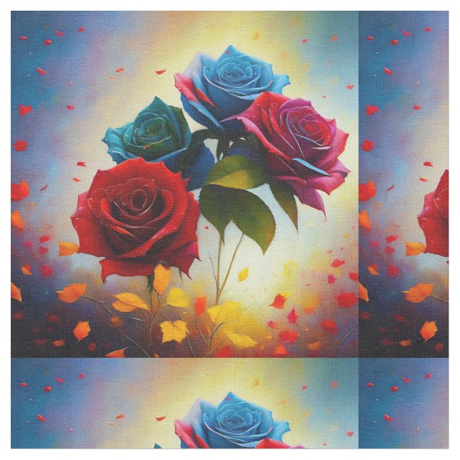 Tri Coloured Bunch Of Roses, Fabric (Close Up)