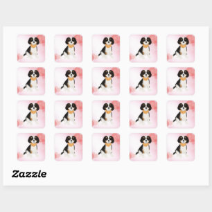Tri-Coloured Cavalier King Charles Spaniel Puppy  Square Sticker