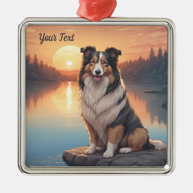 Tri Coloured Collie by Lake Metal Ornament (Front)